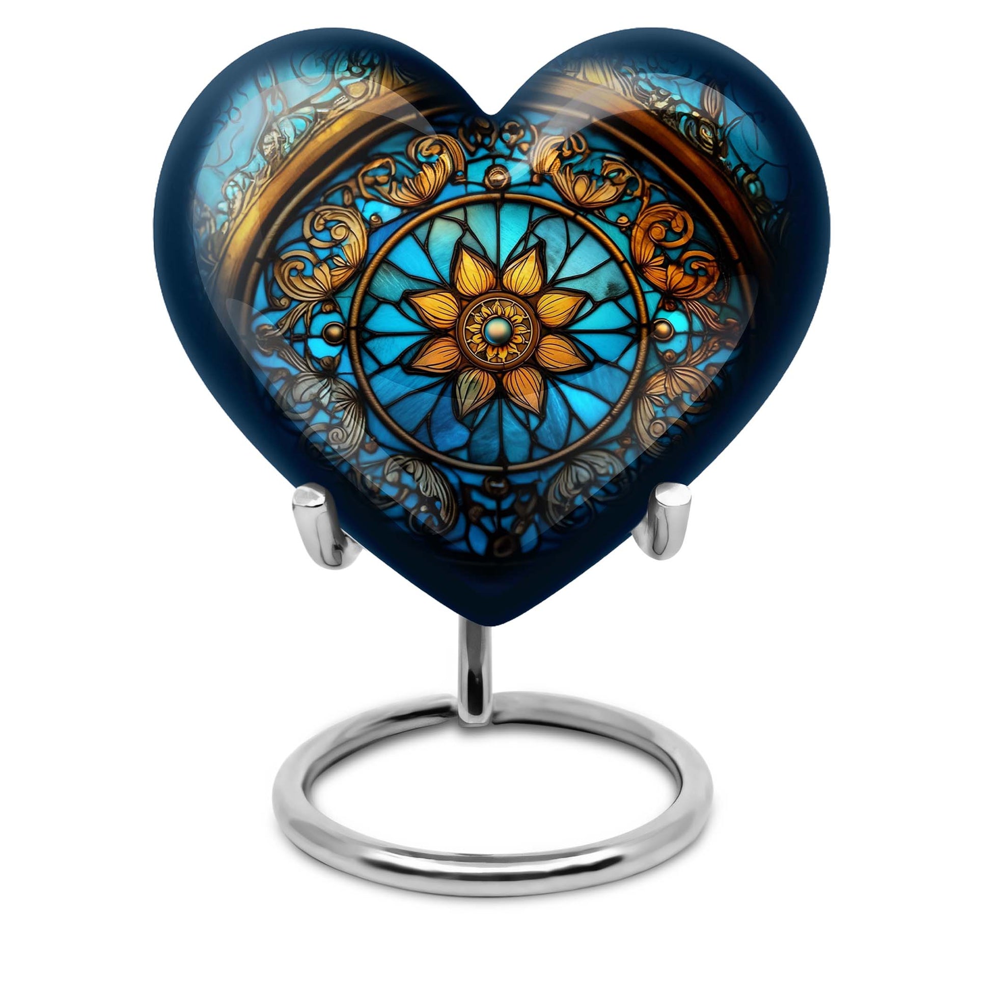 10-inch heart-shaped stained glass urn for women ashes with abstract design