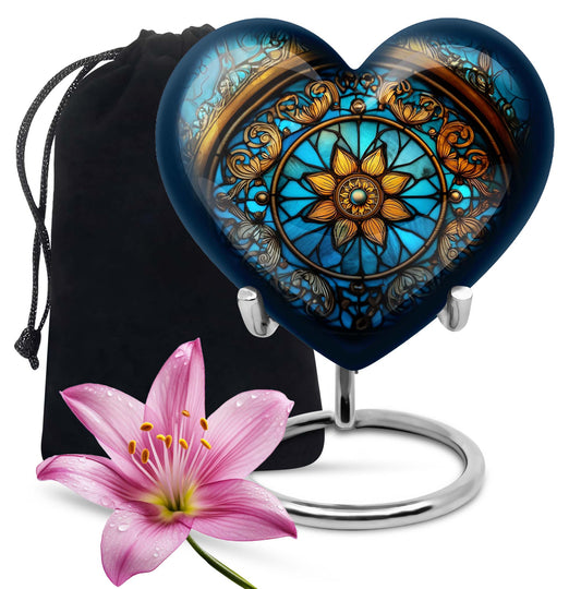 10-inch heart-shaped stained glass urn for women ashes with abstract design