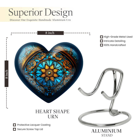 10-inch heart-shaped stained glass urn for women ashes with abstract design