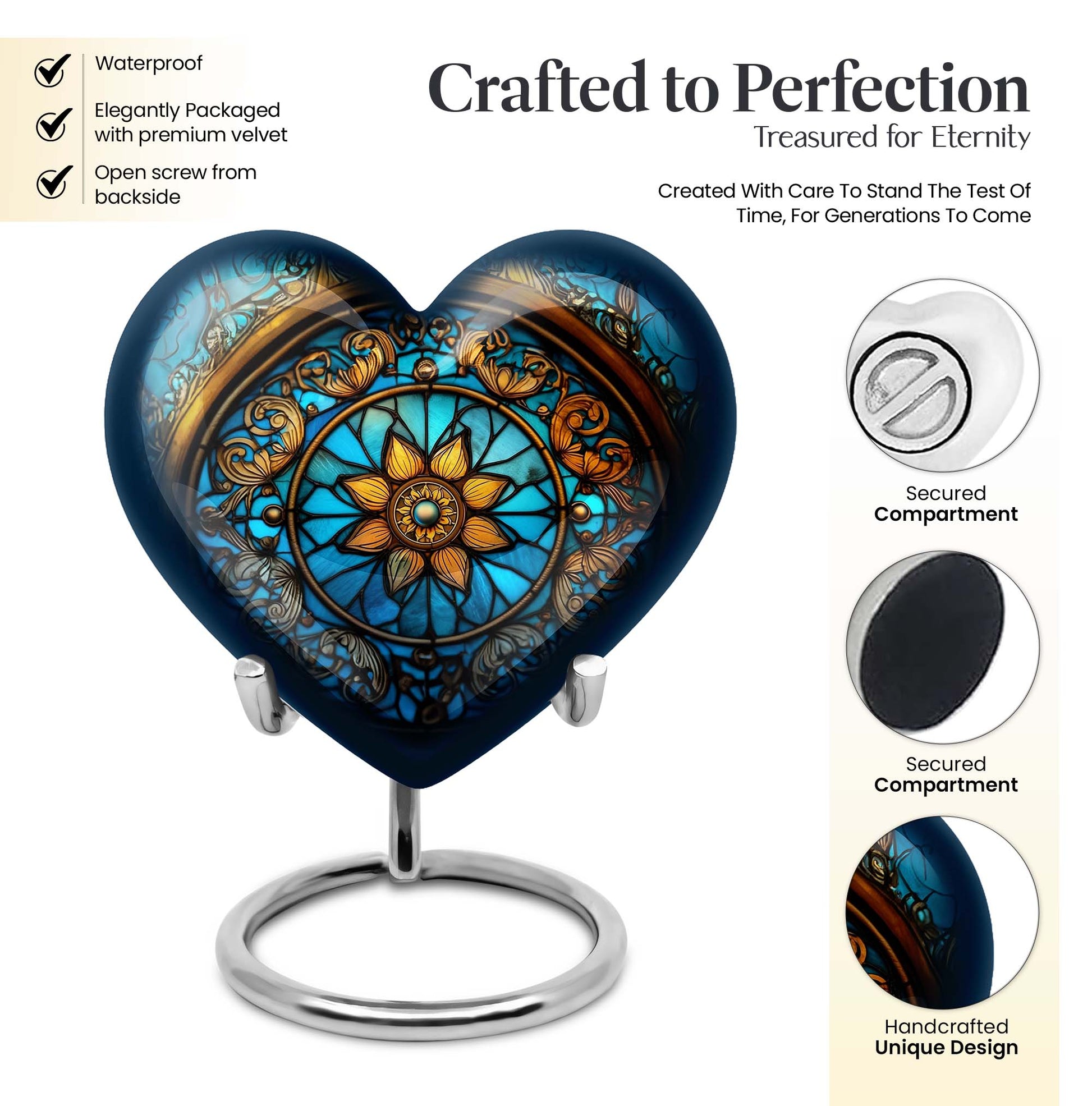 10-inch heart-shaped stained glass urn for women ashes with abstract design