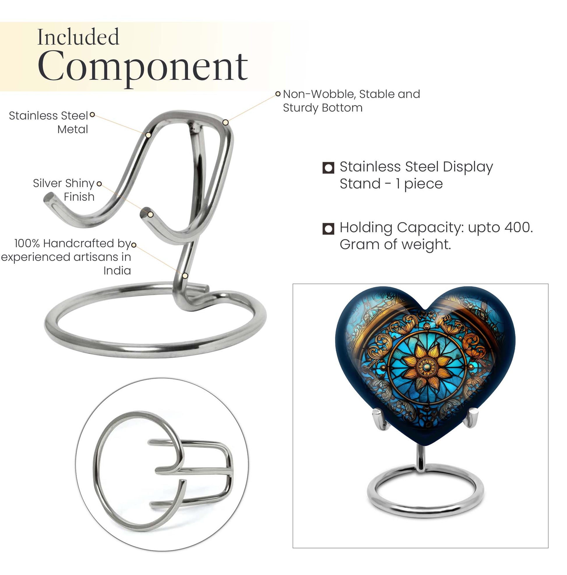 10-inch heart-shaped stained glass urn for women ashes with abstract design