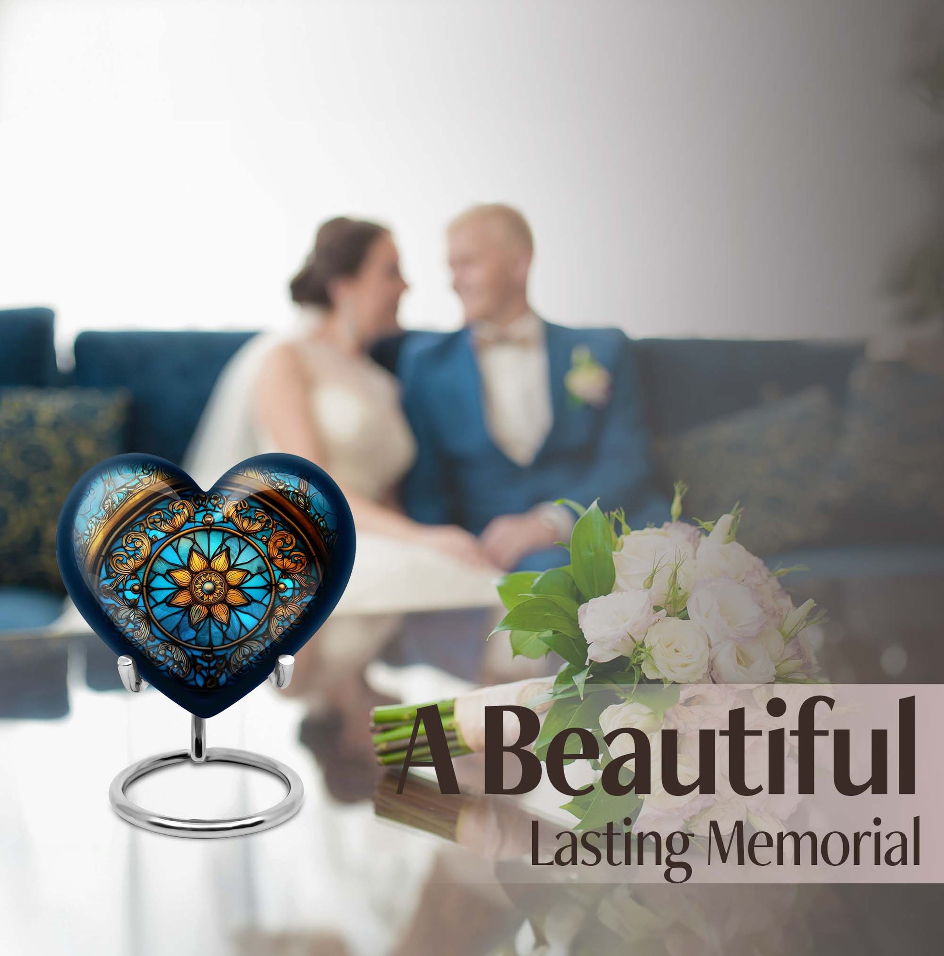 10-inch heart-shaped stained glass urn for women ashes with abstract design