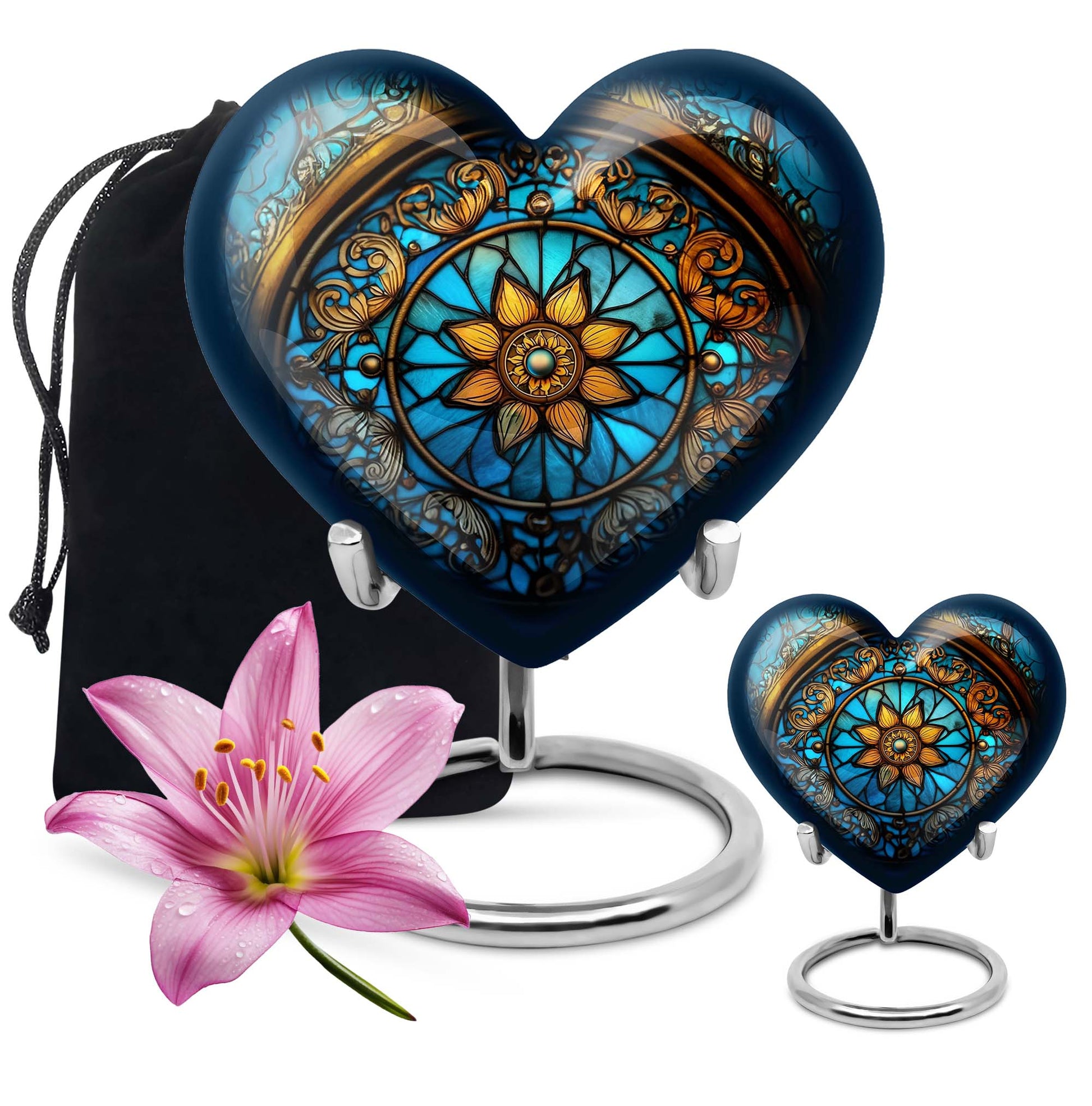 10-inch heart-shaped stained glass urn for women ashes with abstract design