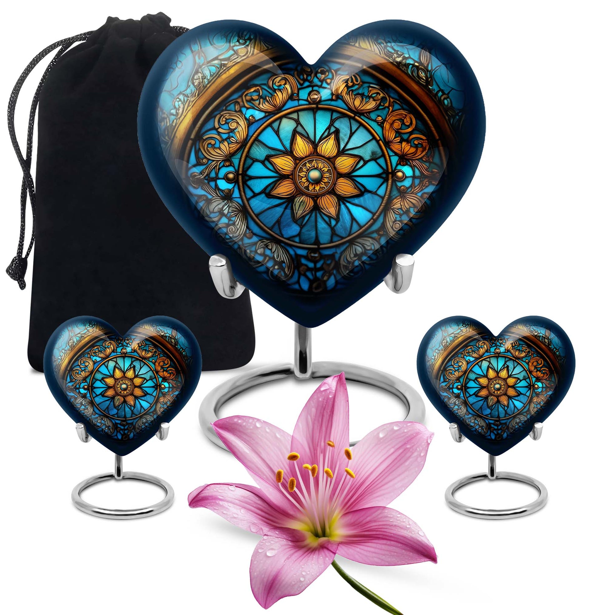 10-inch heart-shaped stained glass urn for women ashes with abstract design