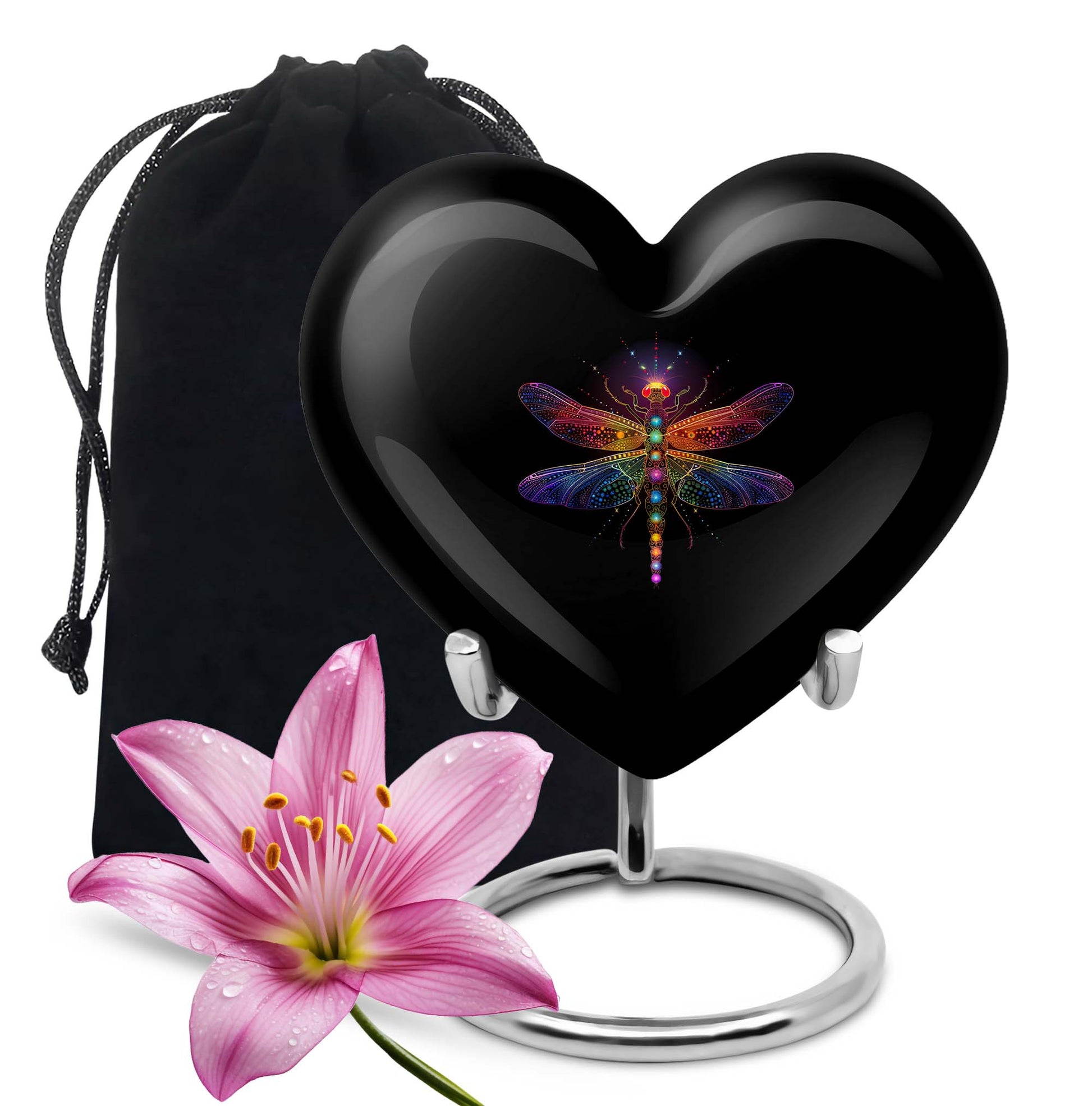 10-inch Cosmic dragonfly heart shaped aluminum cremation urn for men