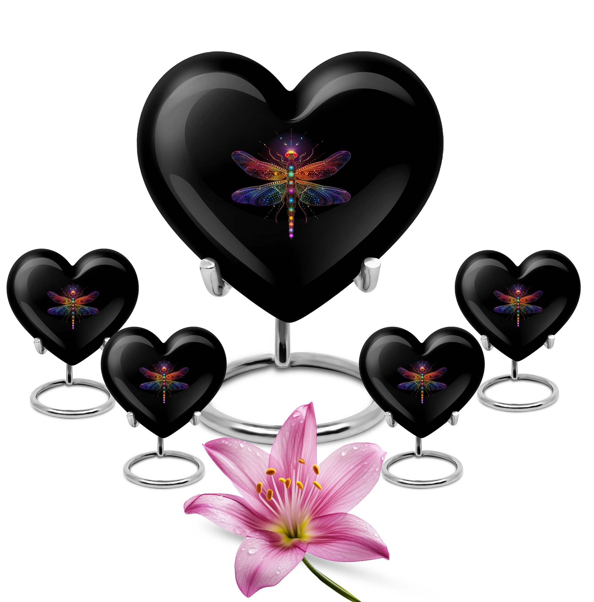 10-inch Cosmic dragonfly heart shaped aluminum cremation urn for men