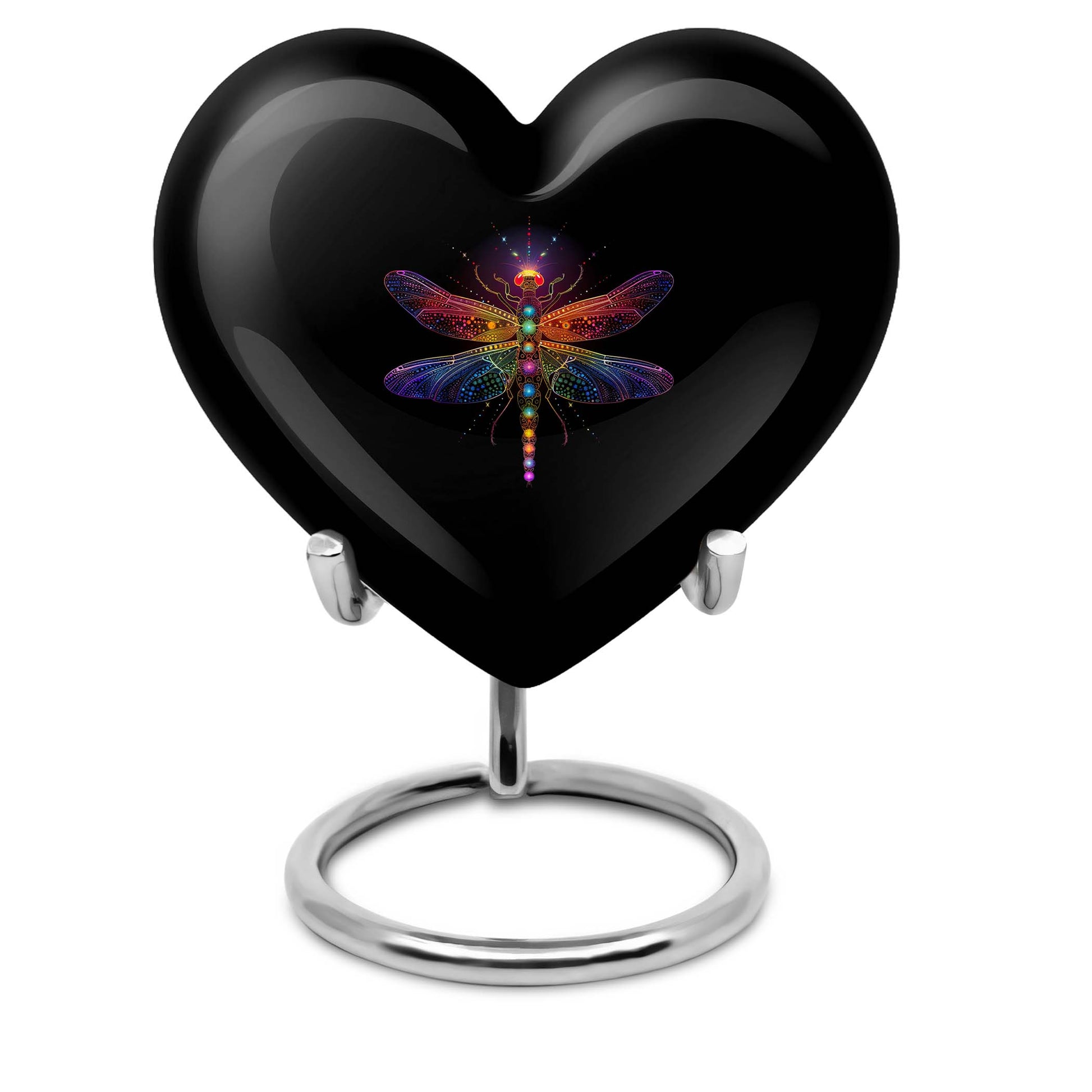 10-inch Cosmic dragonfly heart shaped aluminum cremation urn for men