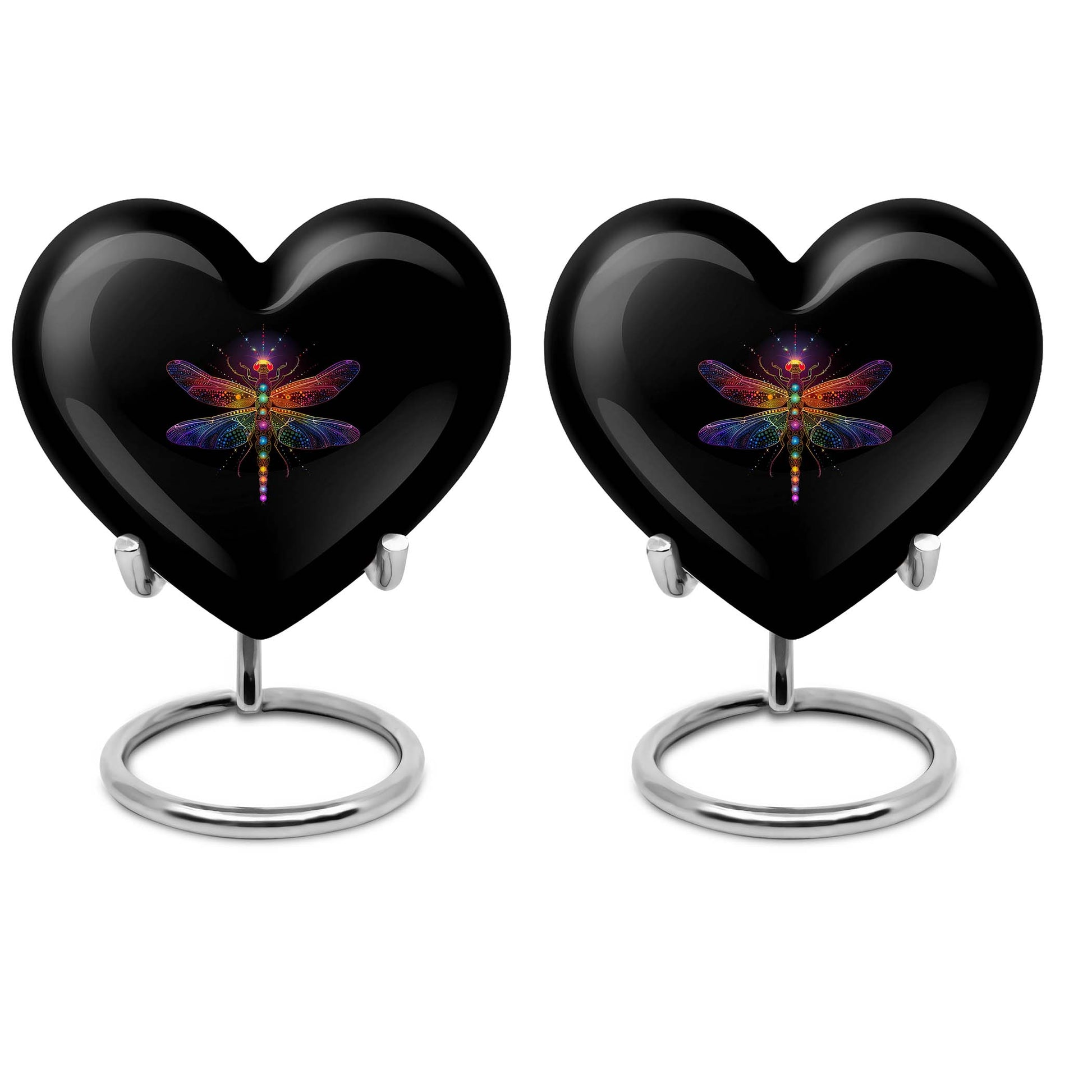 10-inch Cosmic dragonfly heart shaped aluminum cremation urn for men