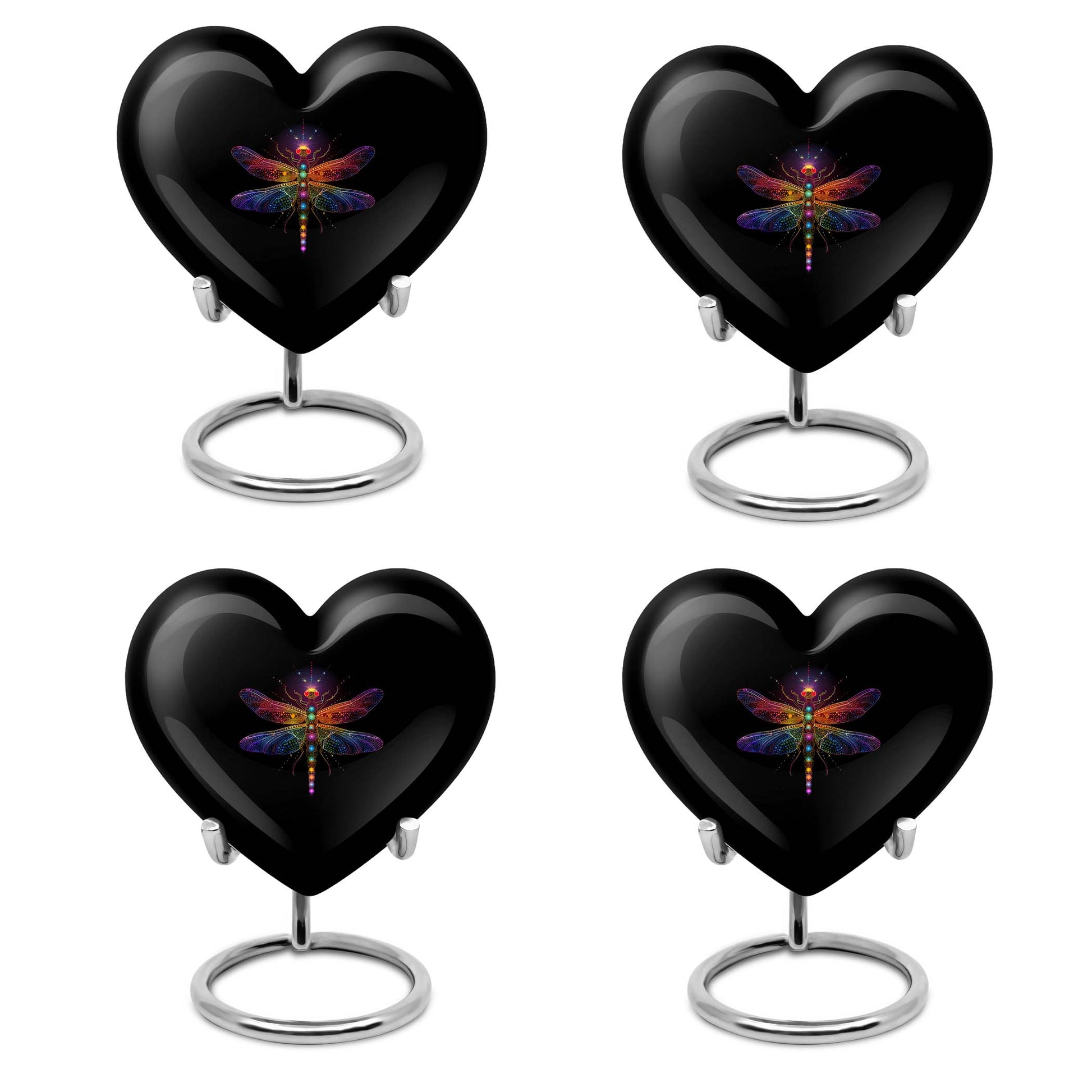 10-inch Cosmic dragonfly heart shaped aluminum cremation urn for men