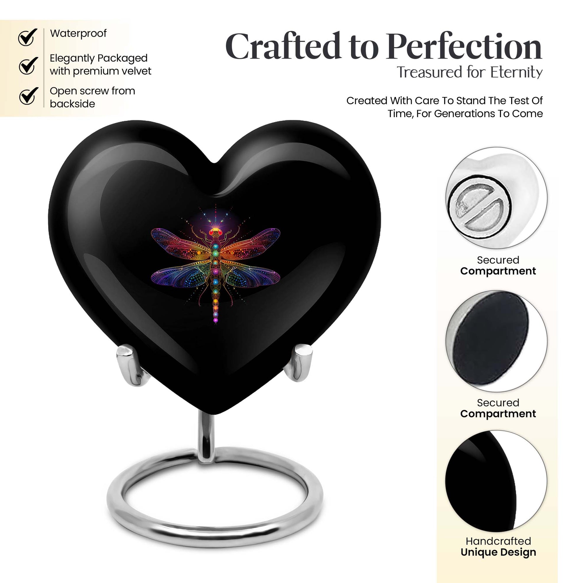 10-inch Cosmic dragonfly heart shaped aluminum cremation urn for men