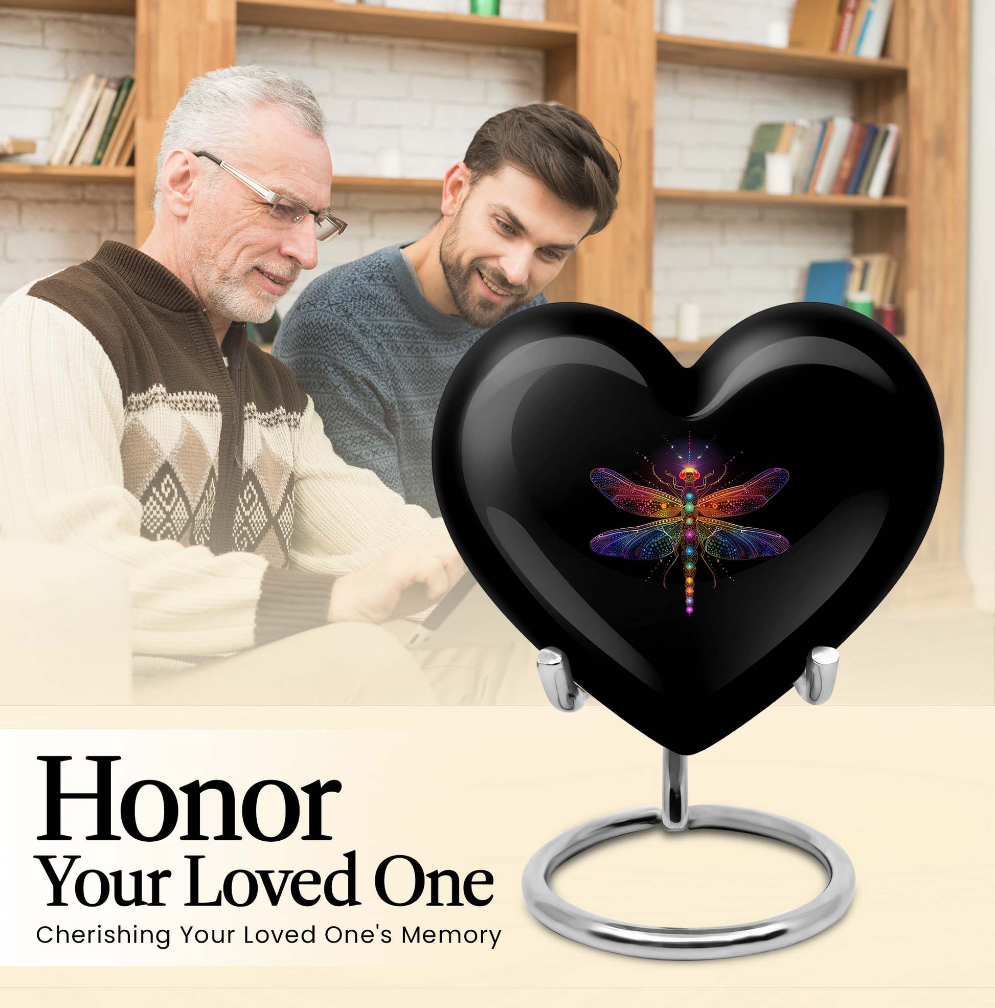 10-inch Cosmic dragonfly heart shaped aluminum cremation urn for men