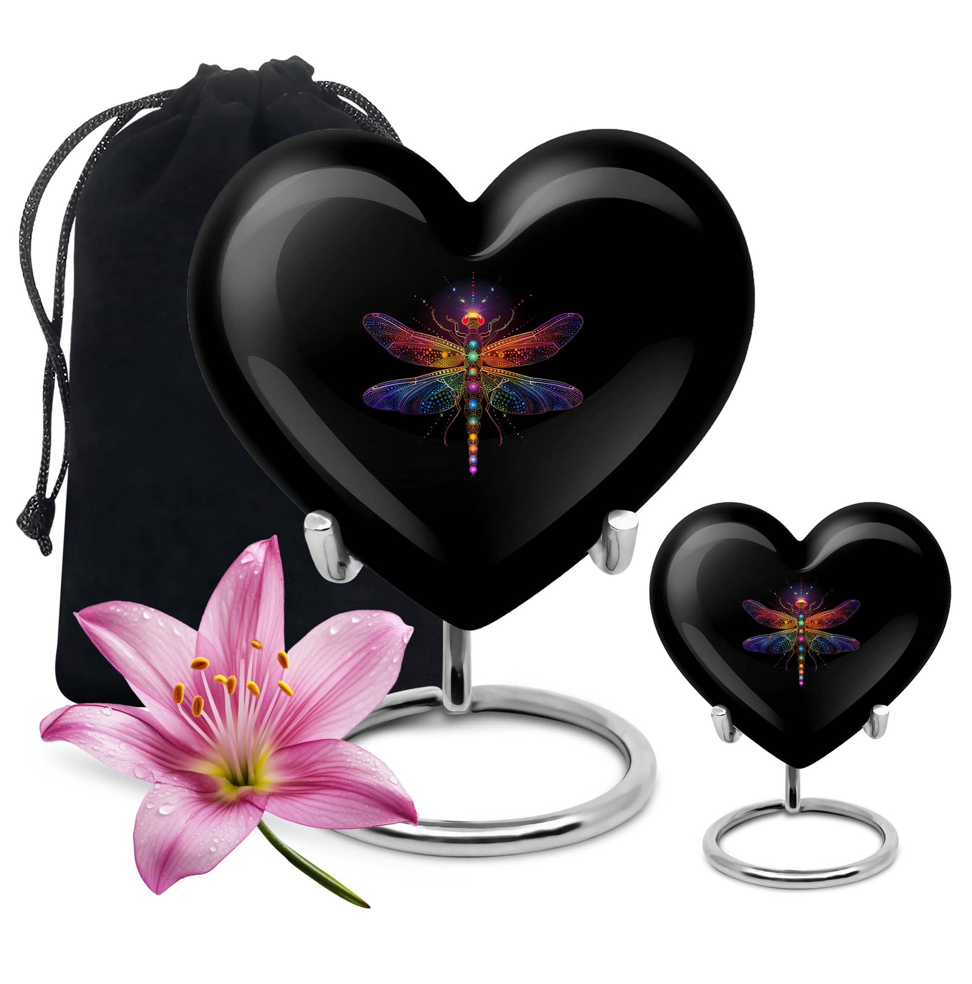 10-inch Cosmic dragonfly heart shaped aluminum cremation urn for men