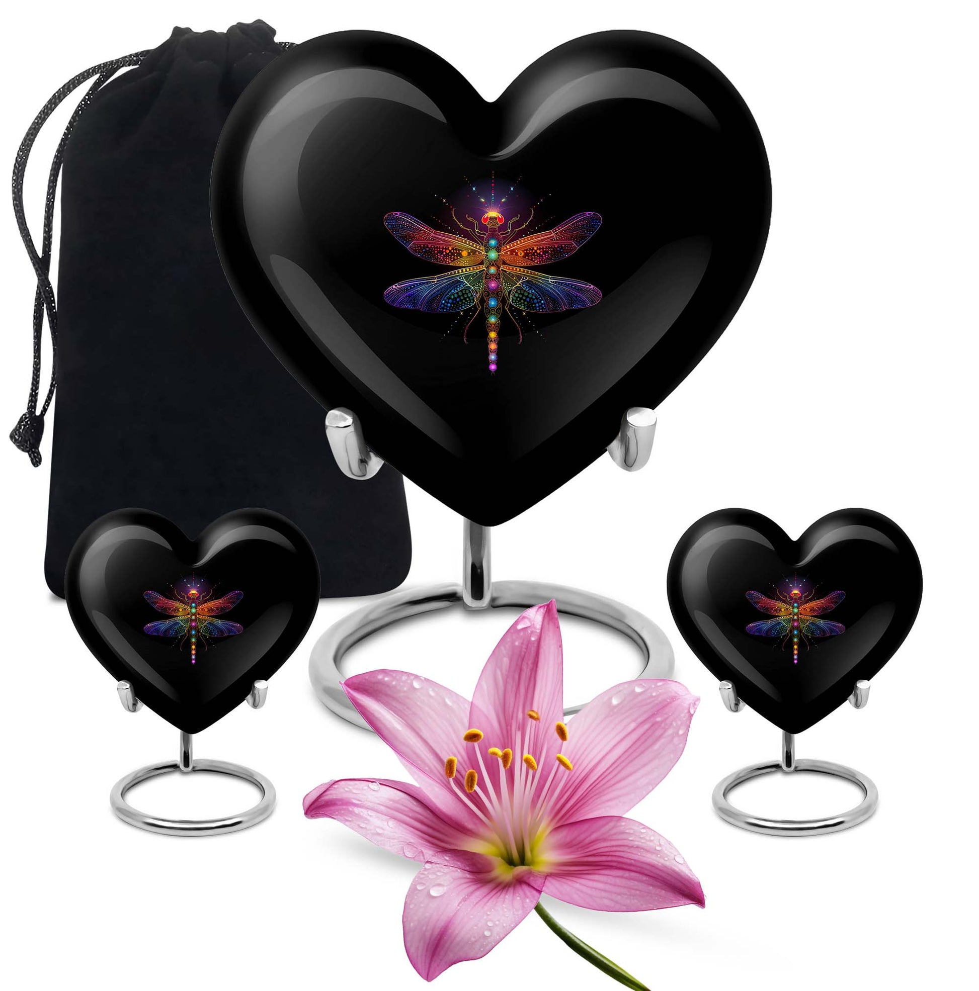 10-inch Cosmic dragonfly heart shaped aluminum cremation urn for men