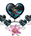 10-inch Cosmic Dragonfly Heart Urn for burial, crafted from aluminium