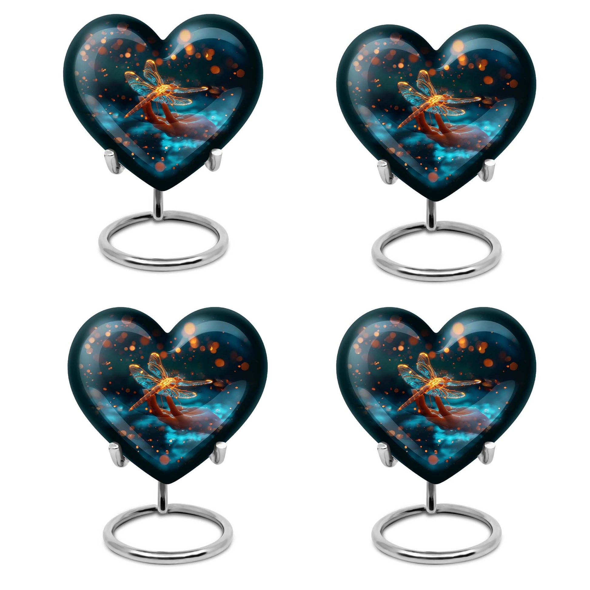 10-inch Cosmic Dragonfly Heart Urn for burial, crafted from aluminium