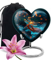 10-inch Cosmic Dragonfly Heart Urn for burial, crafted from aluminium