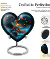 10-inch Cosmic Dragonfly Heart Urn for burial, crafted from aluminium