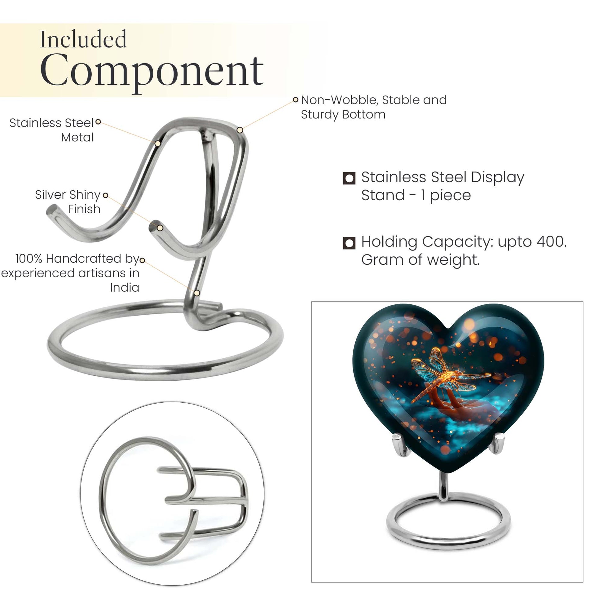 10-inch Cosmic Dragonfly Heart Urn for burial, crafted from aluminium