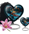 10-inch Cosmic Dragonfly Heart Urn for burial, crafted from aluminium