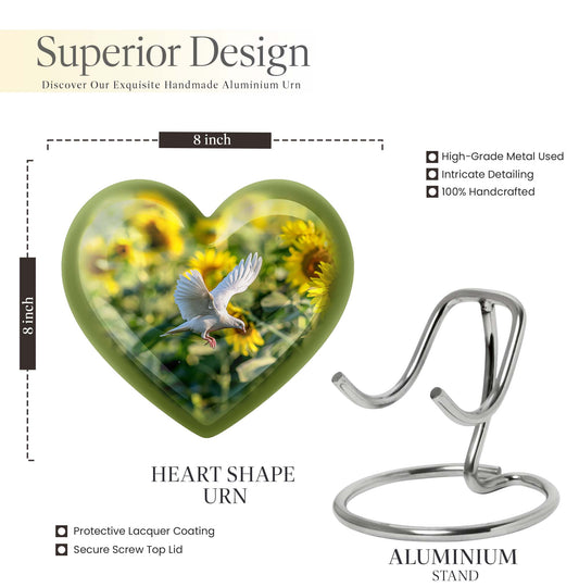 Heart design dove urn, 10 inches aluminium memorial urns for adult female ashes