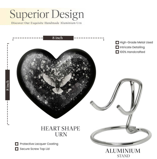 10 inch abstract heart-shaped aluminium dove urn for adult ashes, customizable