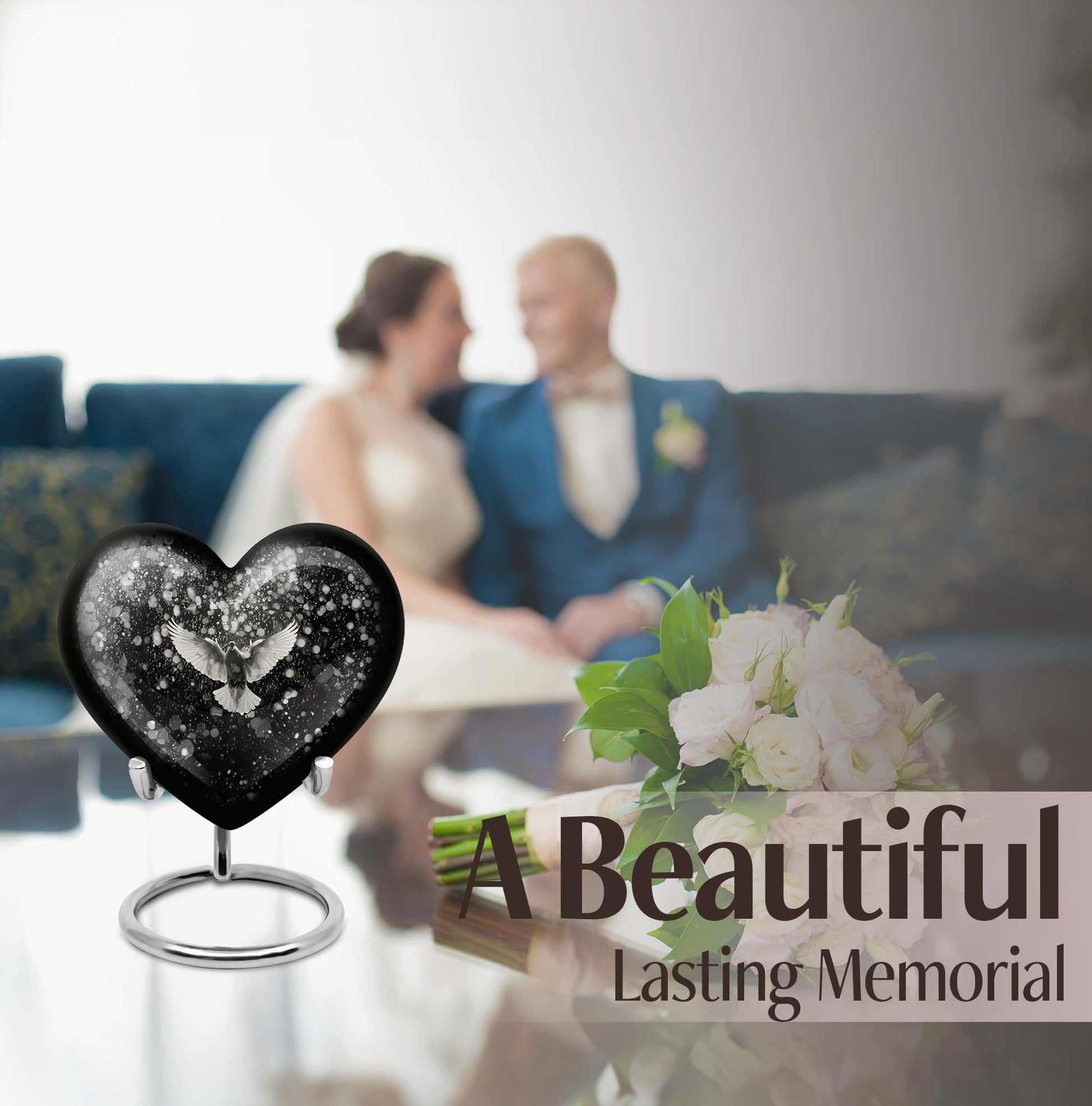 10 inch abstract heart-shaped aluminium dove urn for adult ashes, customizable