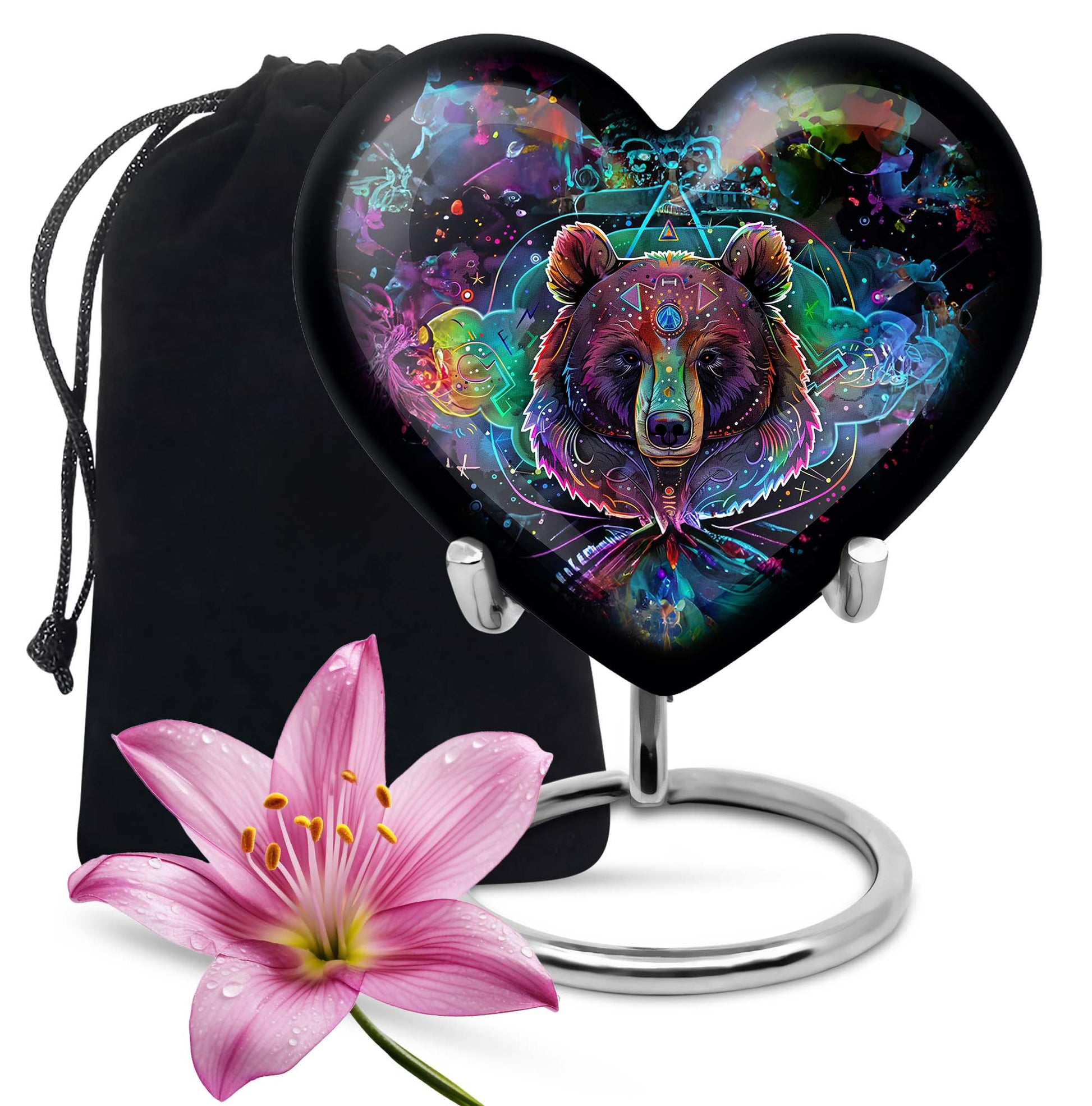 bear urn in purple meadow theme.