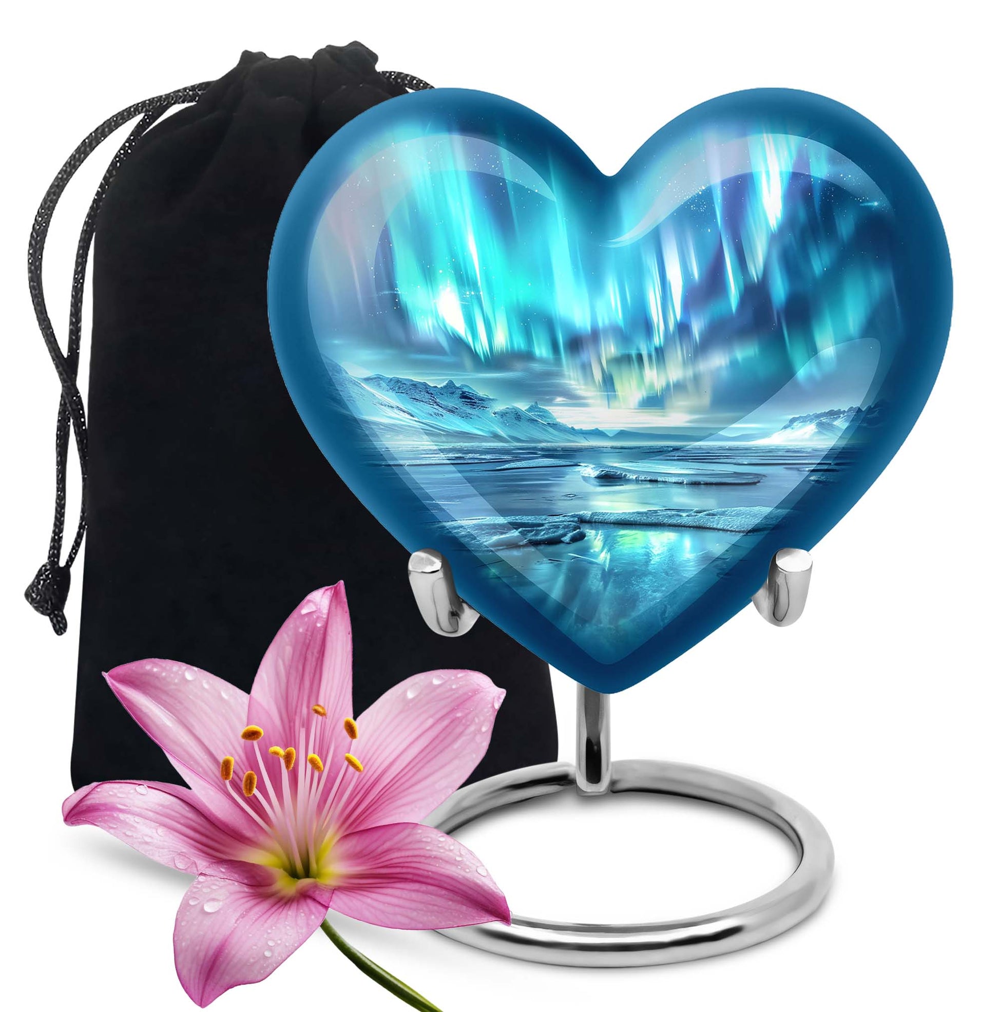 heart-shaped northern lights urn