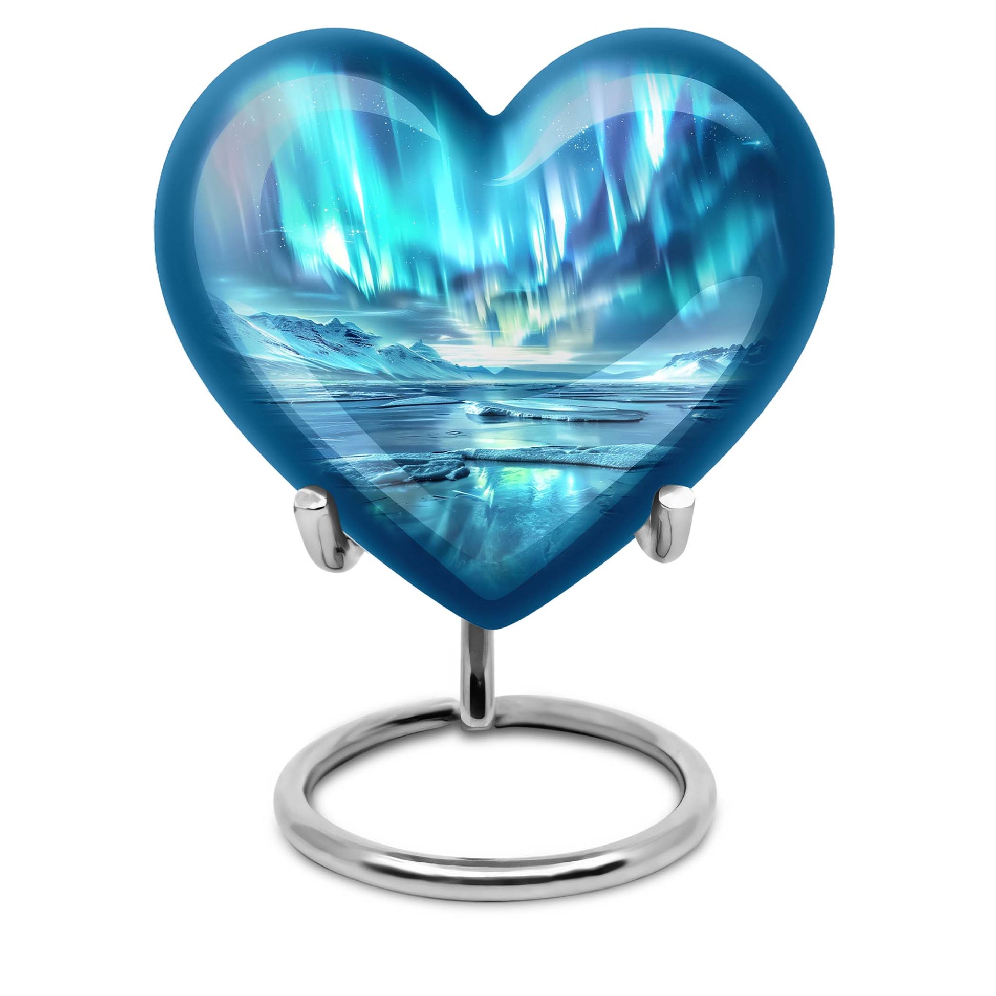 heart-shaped northern lights urn