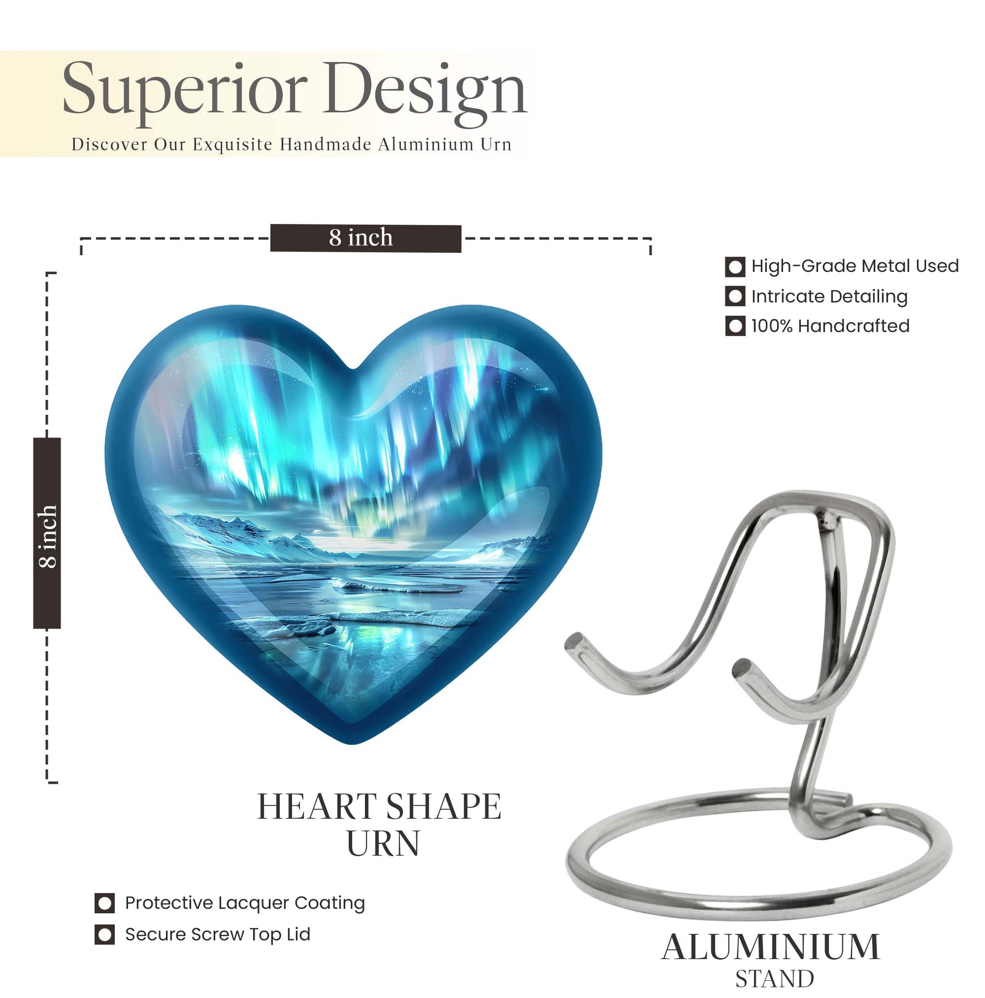 heart-shaped northern lights urn