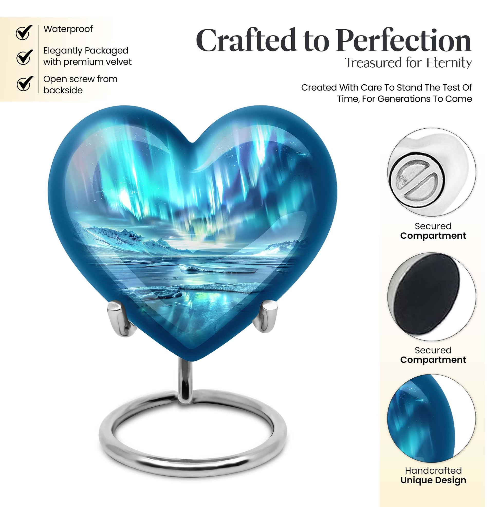 heart-shaped northern lights urn