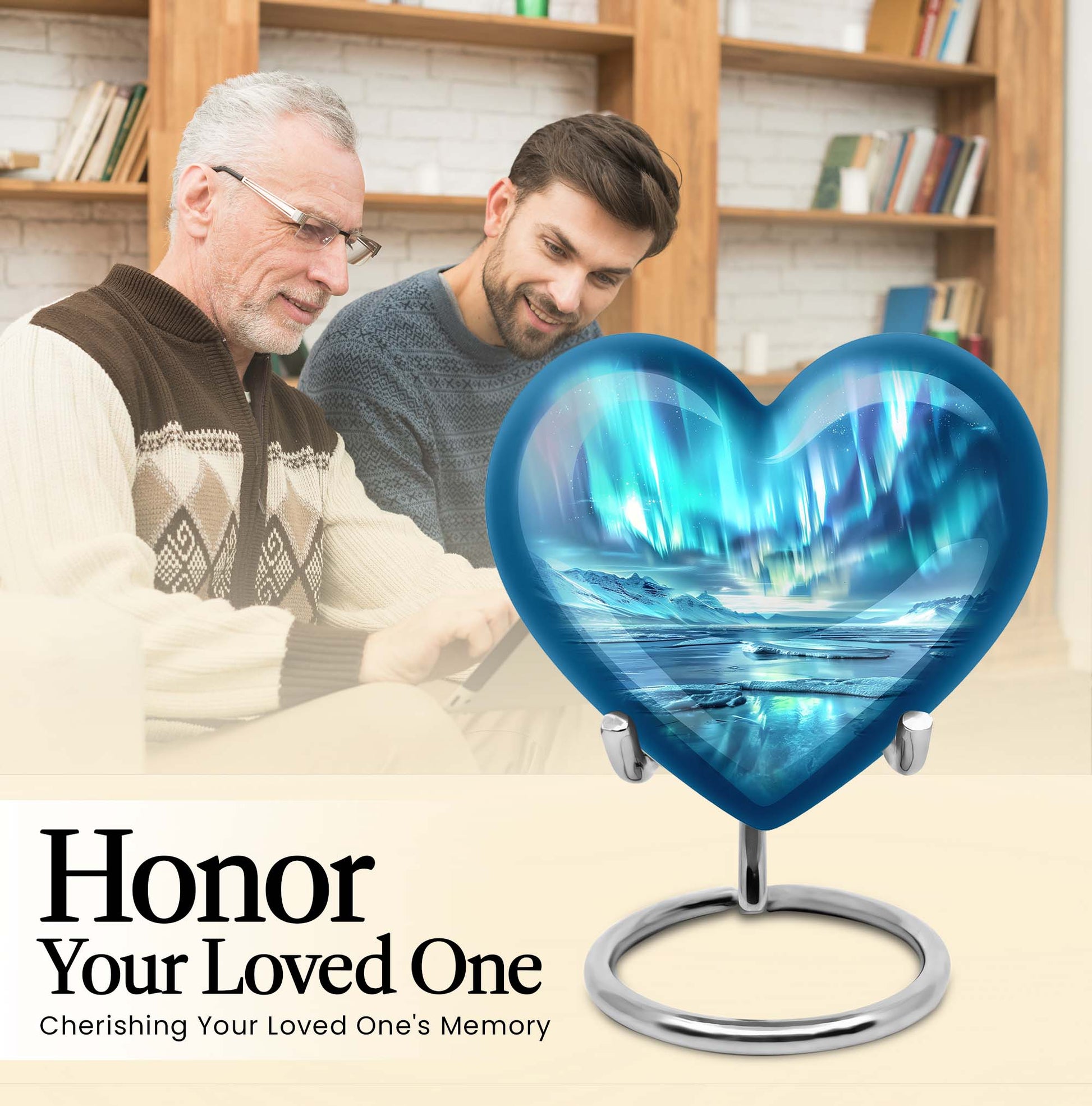 heart-shaped northern lights urn