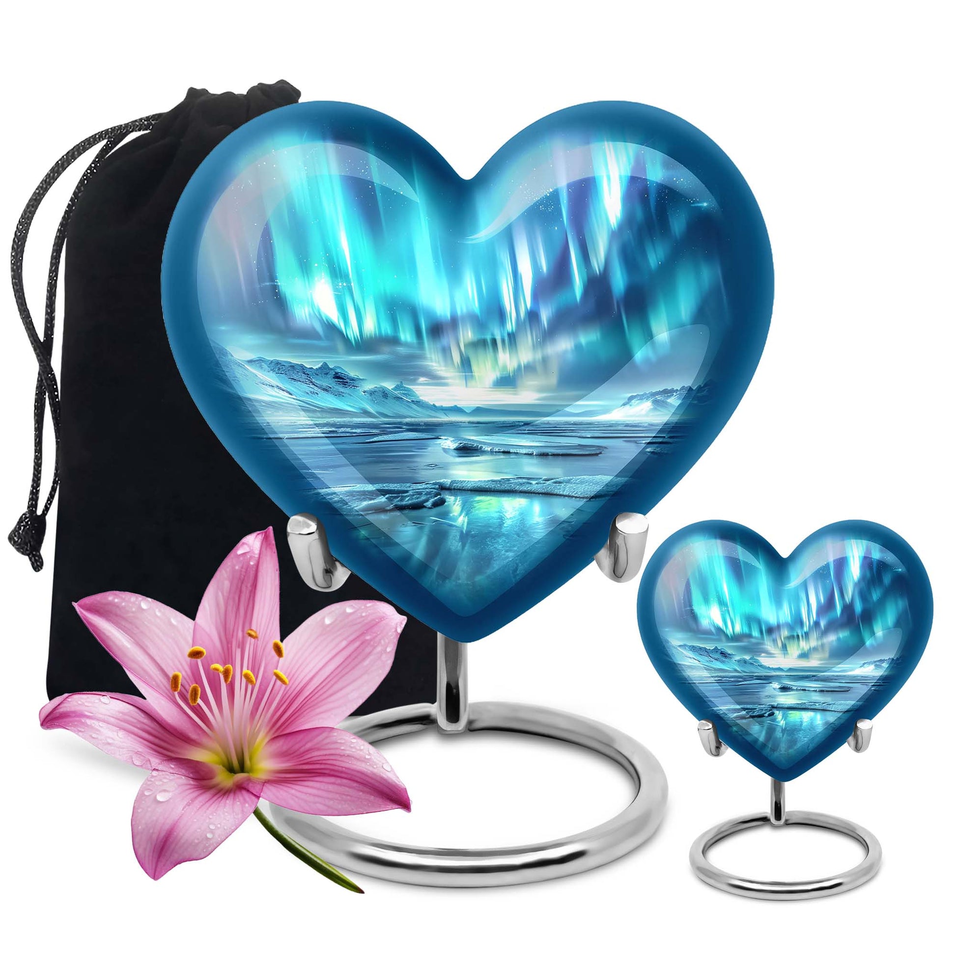 heart-shaped northern lights urn