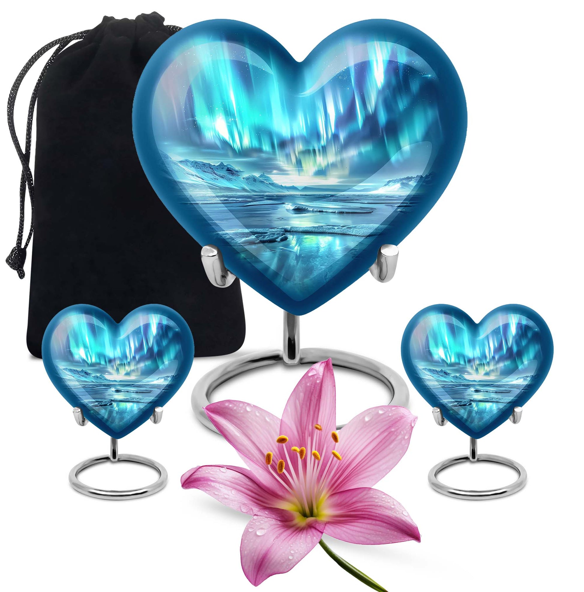 heart-shaped northern lights urn