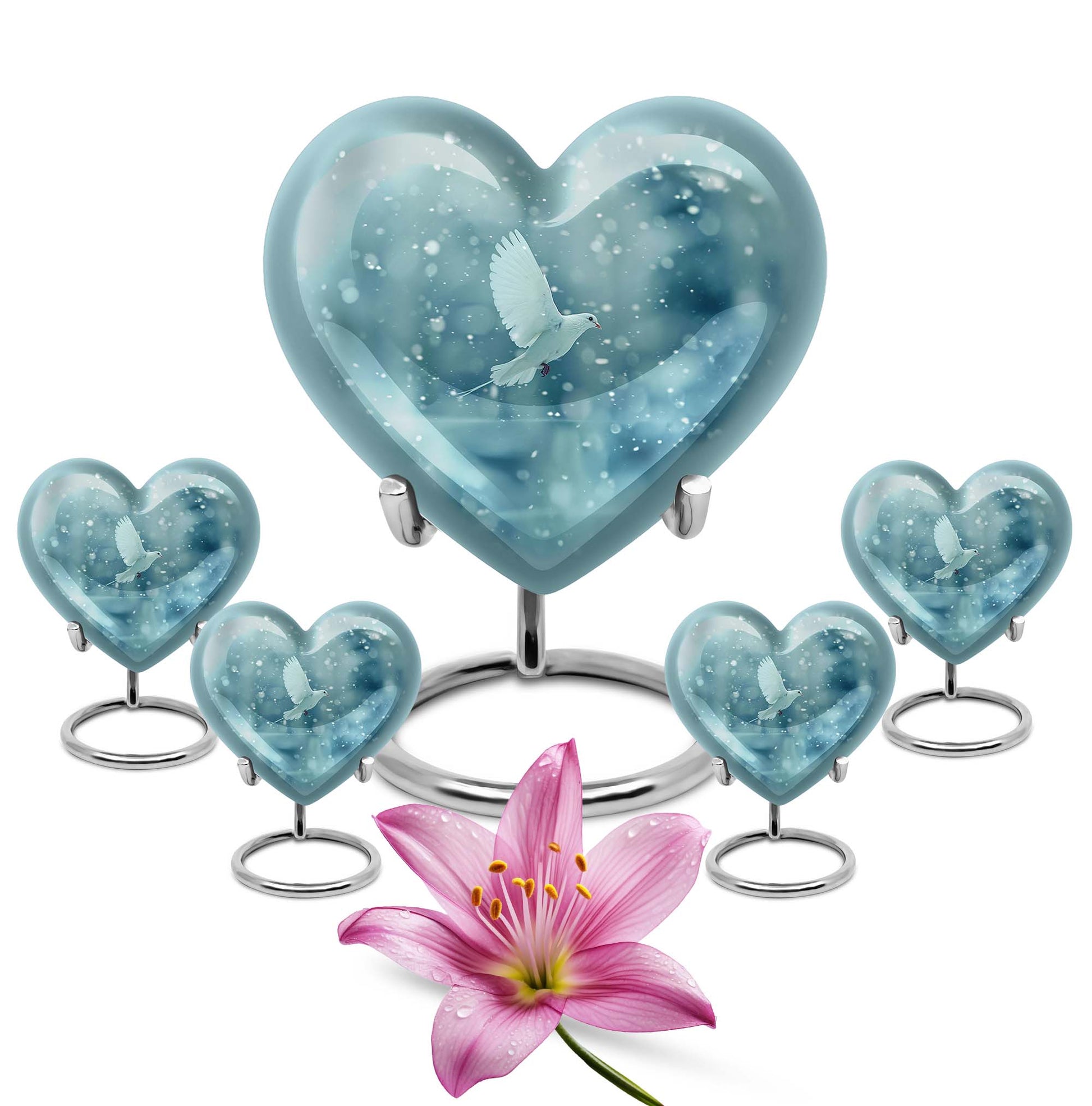 dove-designed heart urn