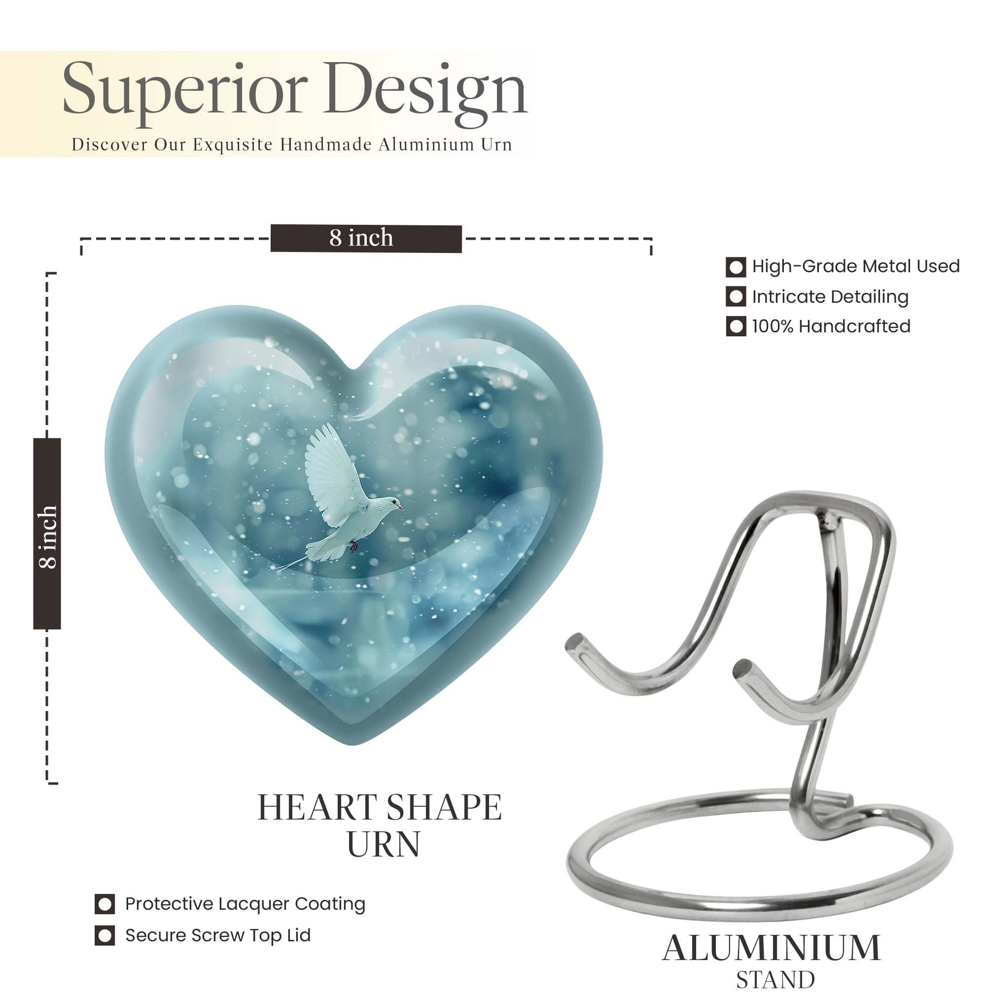 dove-designed heart urn