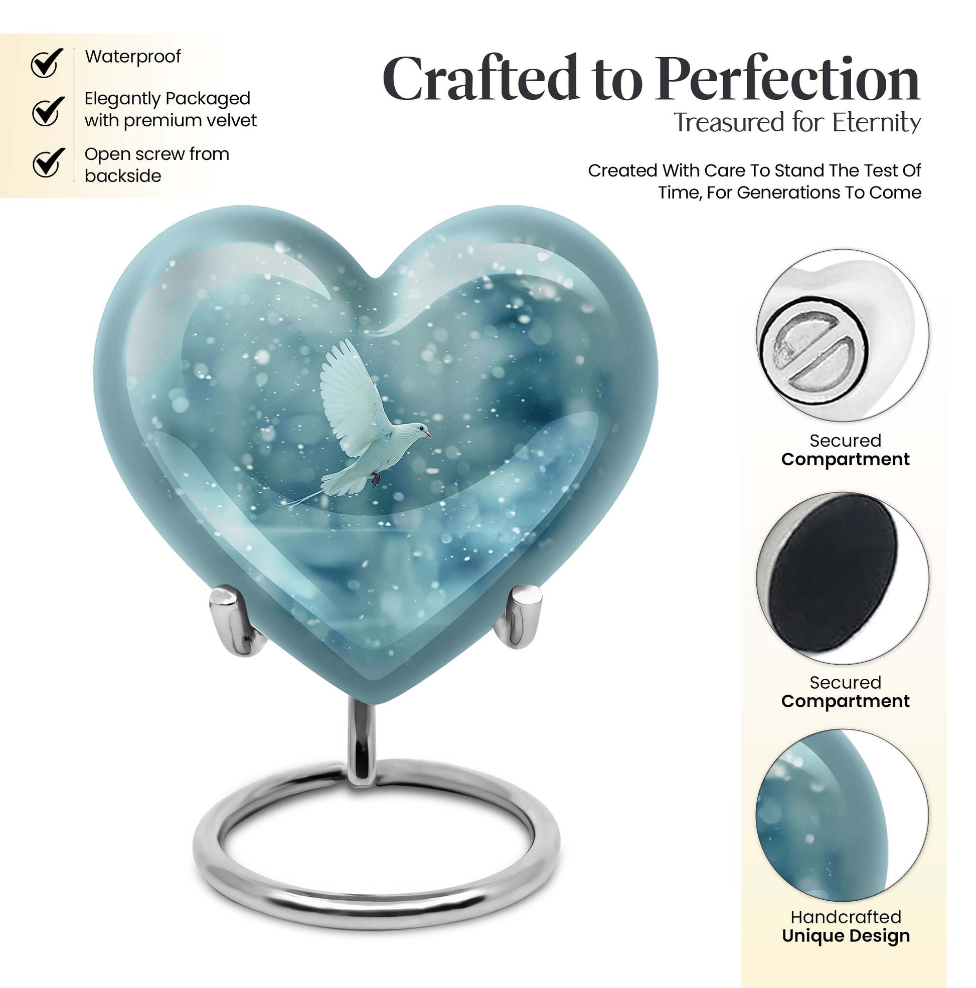 dove-designed heart urn