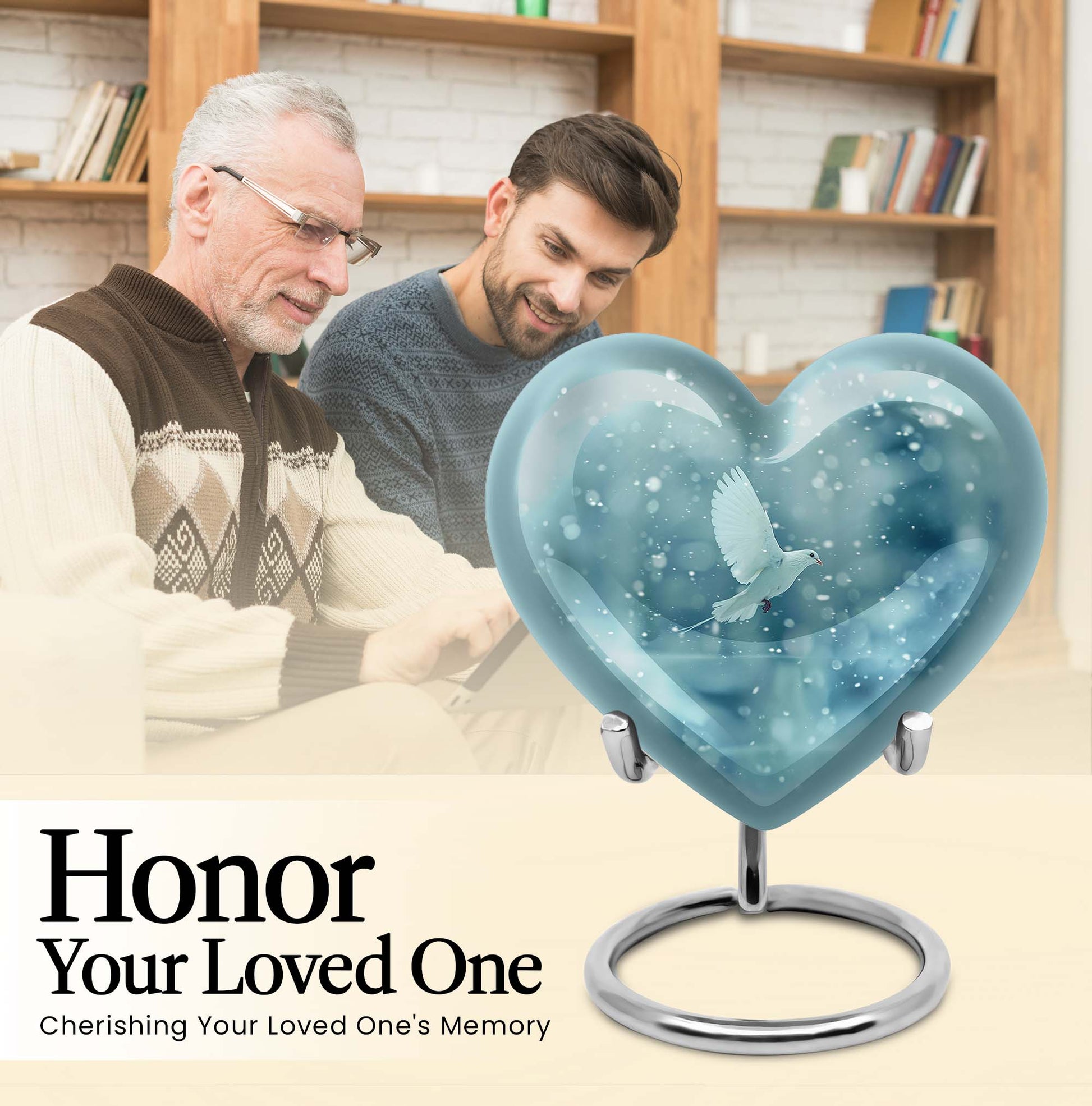 dove-designed heart urn