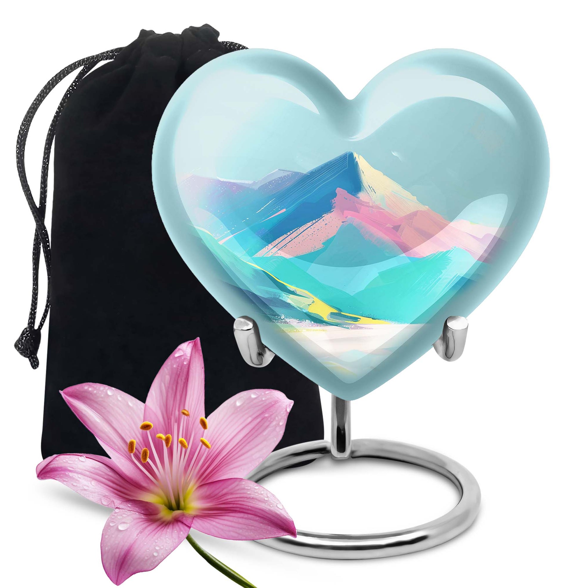 10-inch large MOUNTAINS heart burial urn in Purple