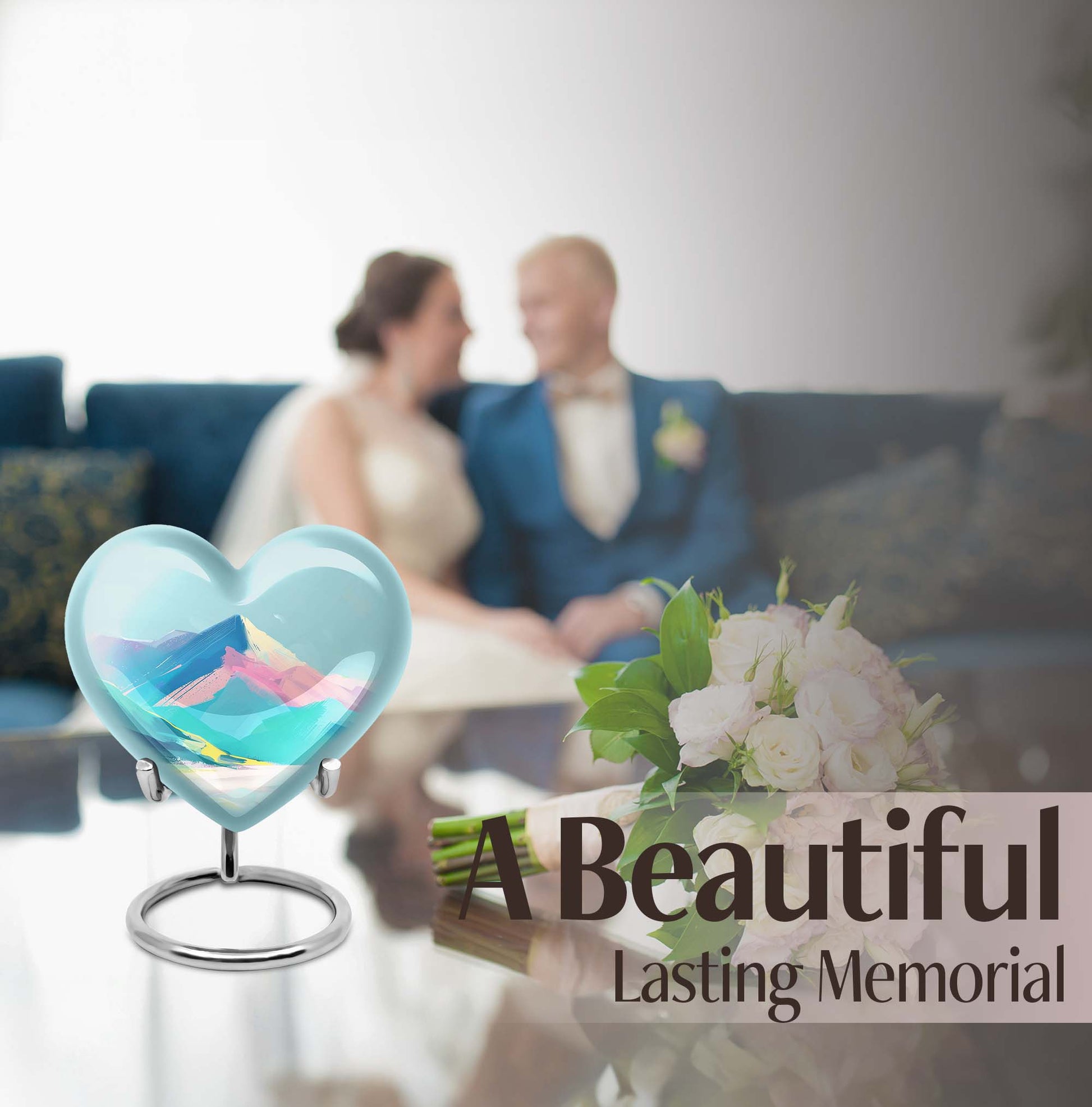 10-inch large MOUNTAINS heart burial urn in Purple