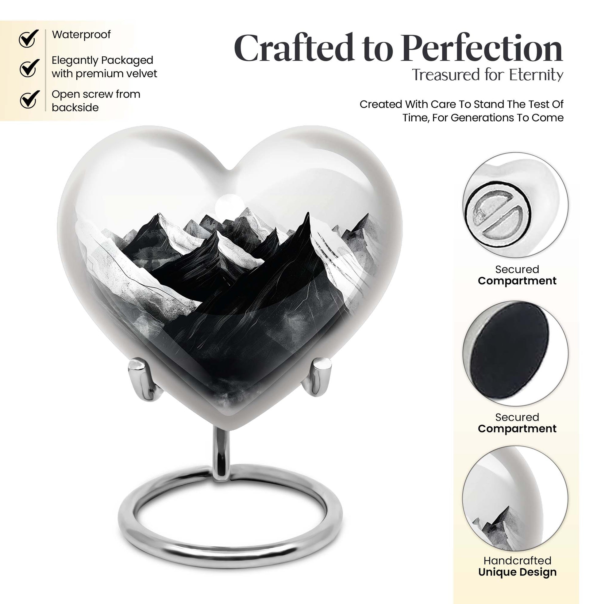 MOUNTAINS Heart Designed Medium Memorial Urn