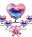 10-inch MOUNTAINS Heart Urn for burial ashes in Purple Meadow theme