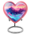 10-inch MOUNTAINS Heart Urn for burial ashes in Purple Meadow theme