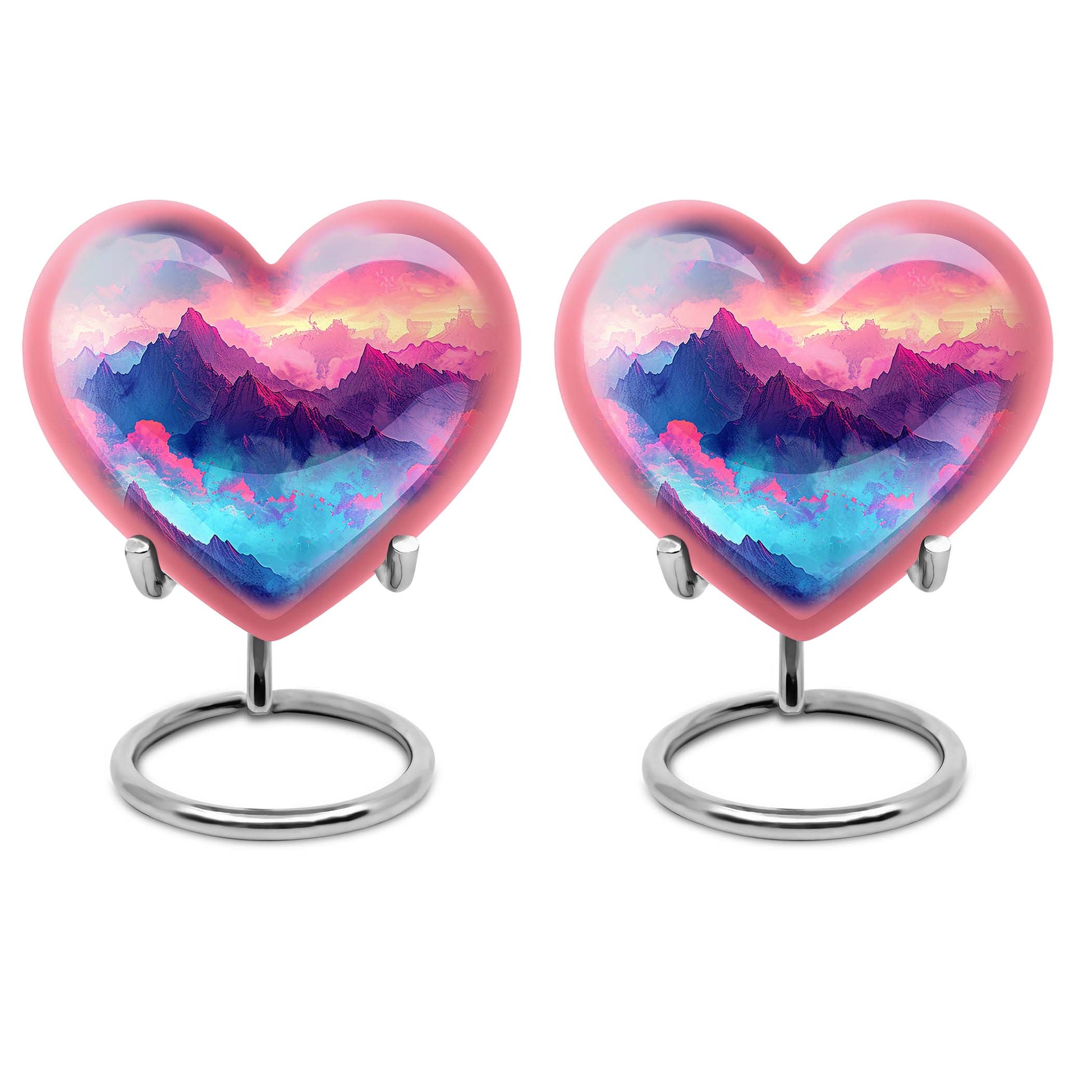 10-inch MOUNTAINS Heart Urn for burial ashes in Purple Meadow theme