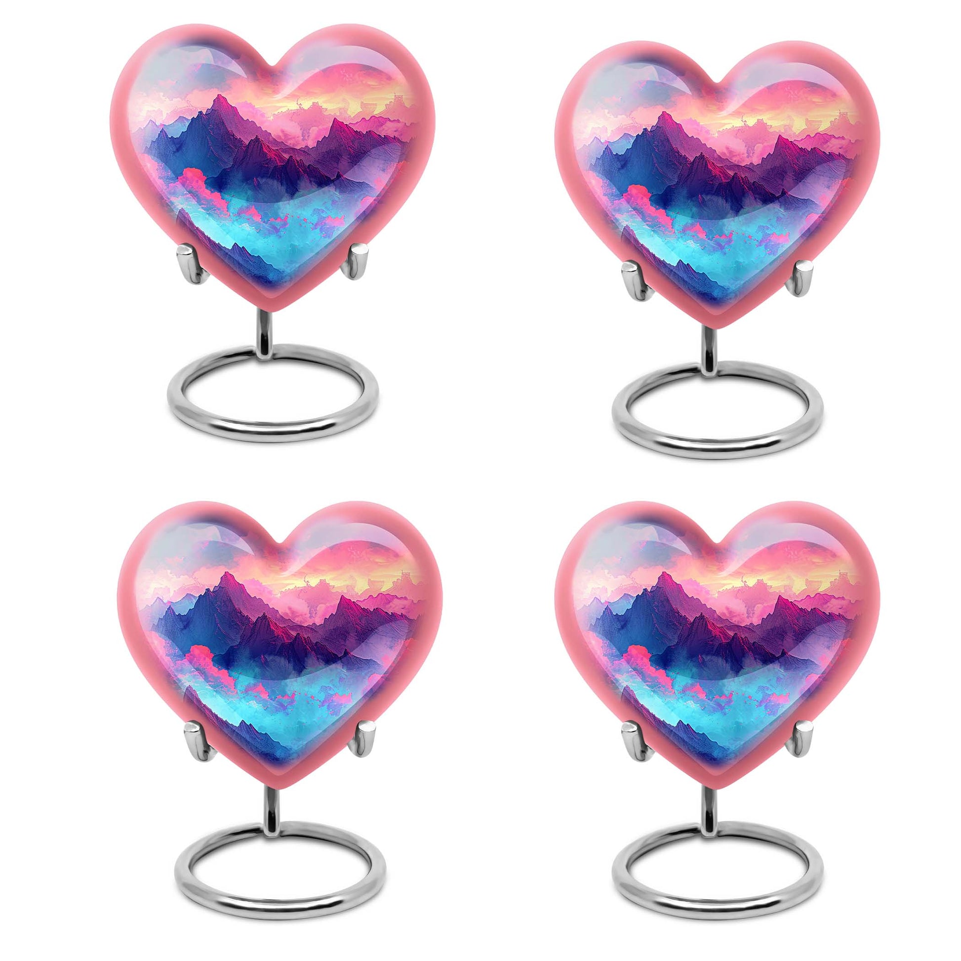 10-inch MOUNTAINS Heart Urn for burial ashes in Purple Meadow theme