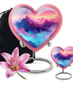 10-inch MOUNTAINS Heart Urn for burial ashes in Purple Meadow theme