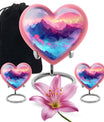 10-inch MOUNTAINS Heart Urn for burial ashes in Purple Meadow theme