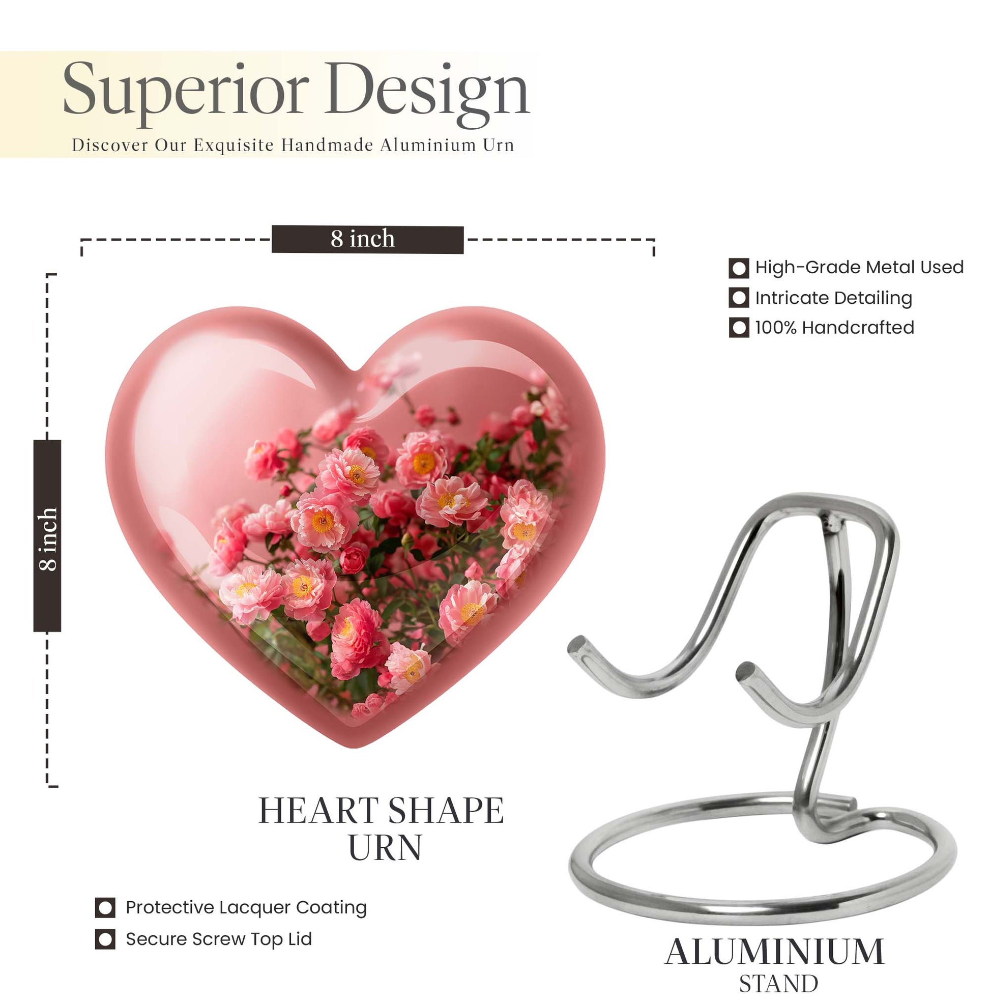 Heart shaped flower Urn for human ashes