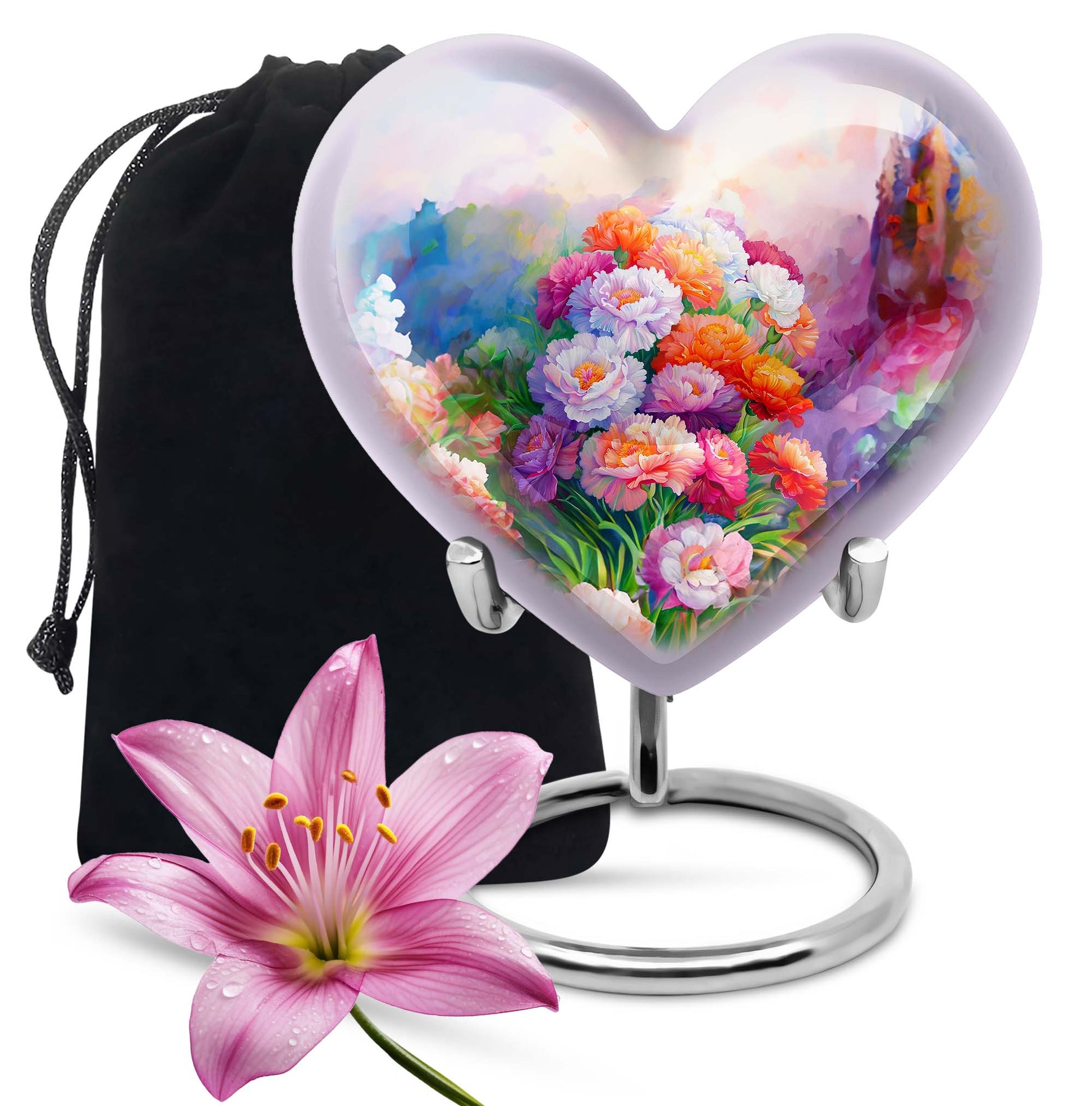 purple meadow heart-shaped funeral urn for mom