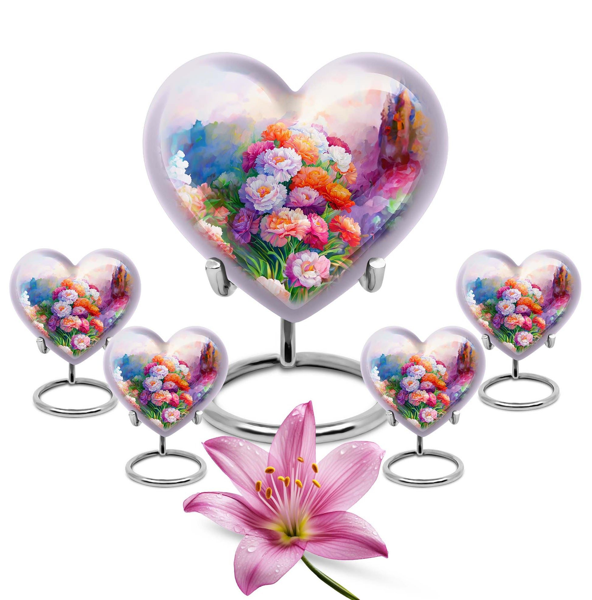 purple meadow heart-shaped funeral urn for mom